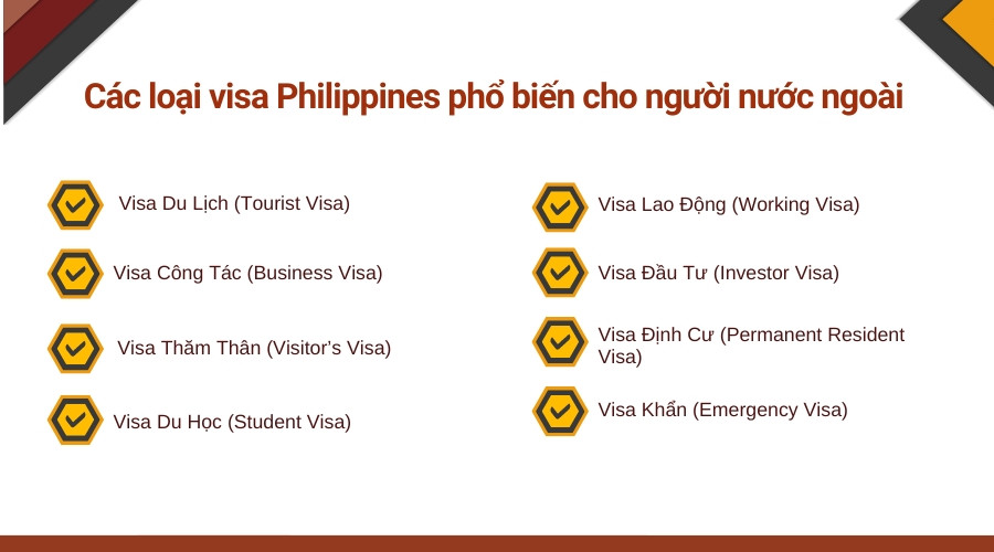  Các loại visa Philippines phổ biến cho người nước ngoài