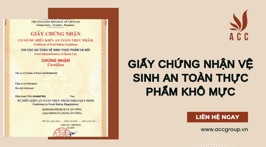 Giấy chứng nhận vệ sinh an toàn thực phẩm Khô mực