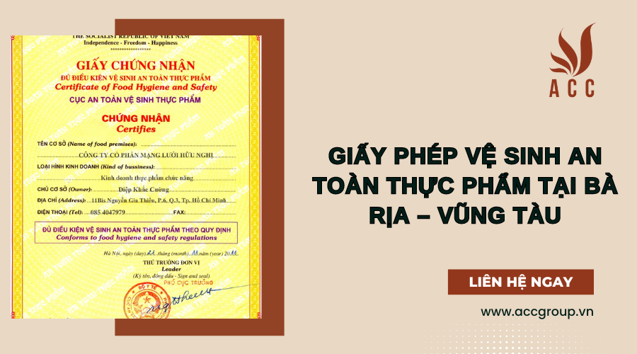 Giấy phép vệ sinh an toàn thực phẩm tại Bà Rịa – Vũng Tàu