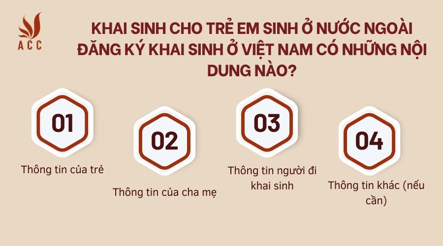Khai sinh cho trẻ em sinh ở nước ngoài đăng ký khai sinh ở Việt Nam có những nội dung nào?