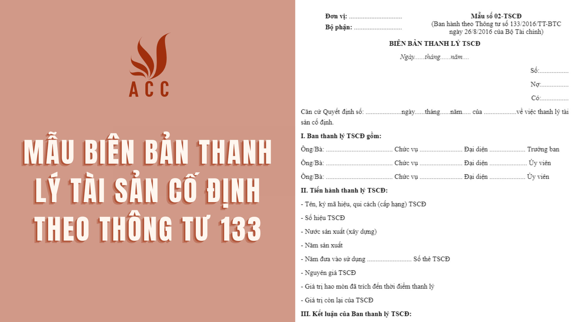 Mẫu biên bản thanh lý tài sản cố định theo Thông tư 133