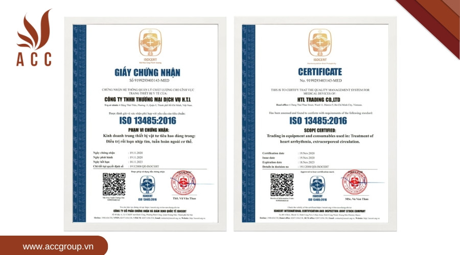 Mẫu giấy chứng nhận ISO 13485 mới nhất