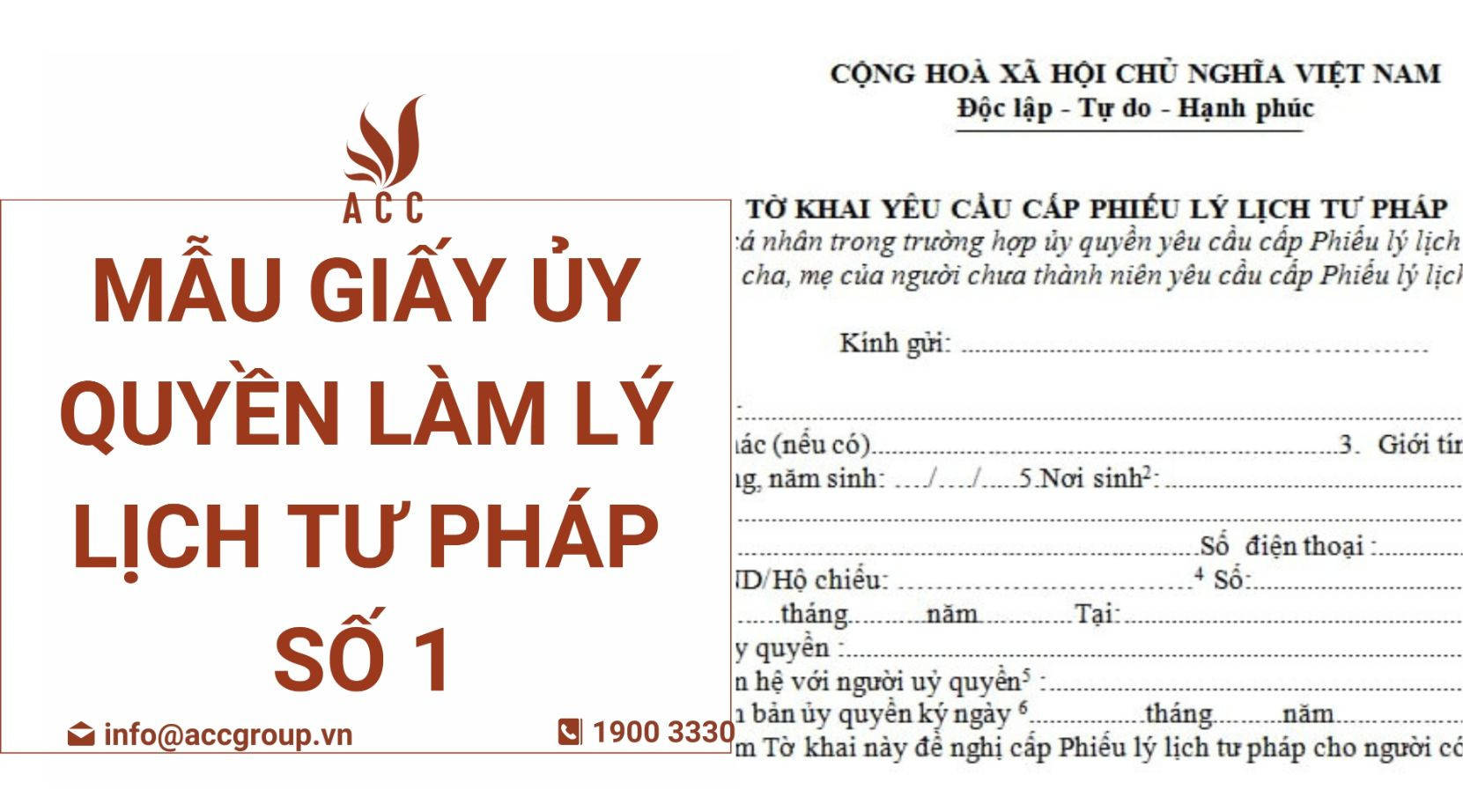 Mẫu giấy ủy quyền làm lý lịch tư pháp số 1