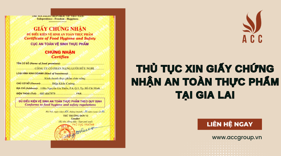 Thủ tục xin giấy chứng nhận an toàn thực phẩm tại Gia Lai