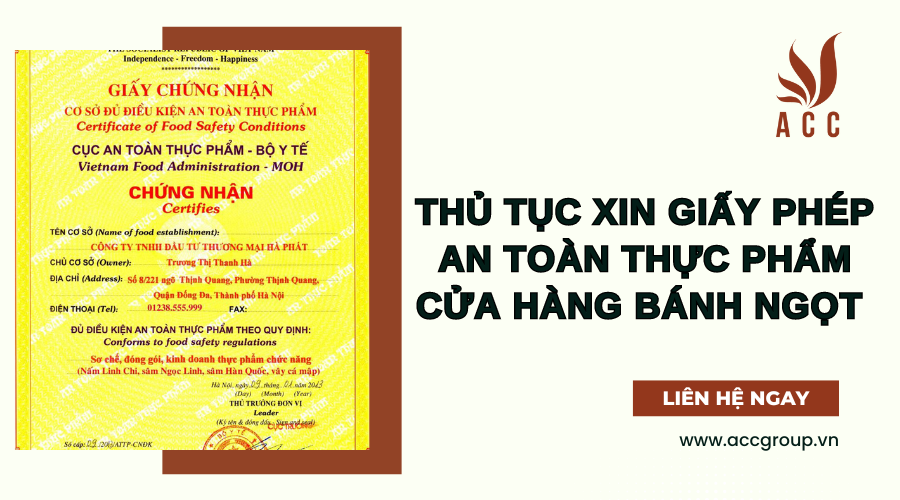 Thủ tục xin giấy phép an toàn thực phẩm cửa hàng bánh ngọt