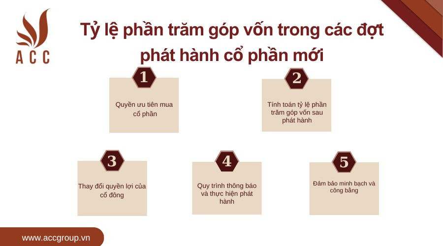 Tỷ lệ phần trăm góp vốn trong các đợt phát hành cổ phần mới
