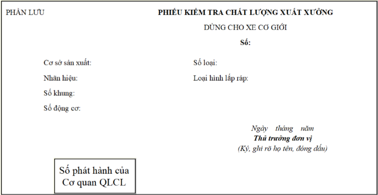 Mẫu phiếu kiểm tra chất lượng xuất xưởng dùng cho xe cơ giới