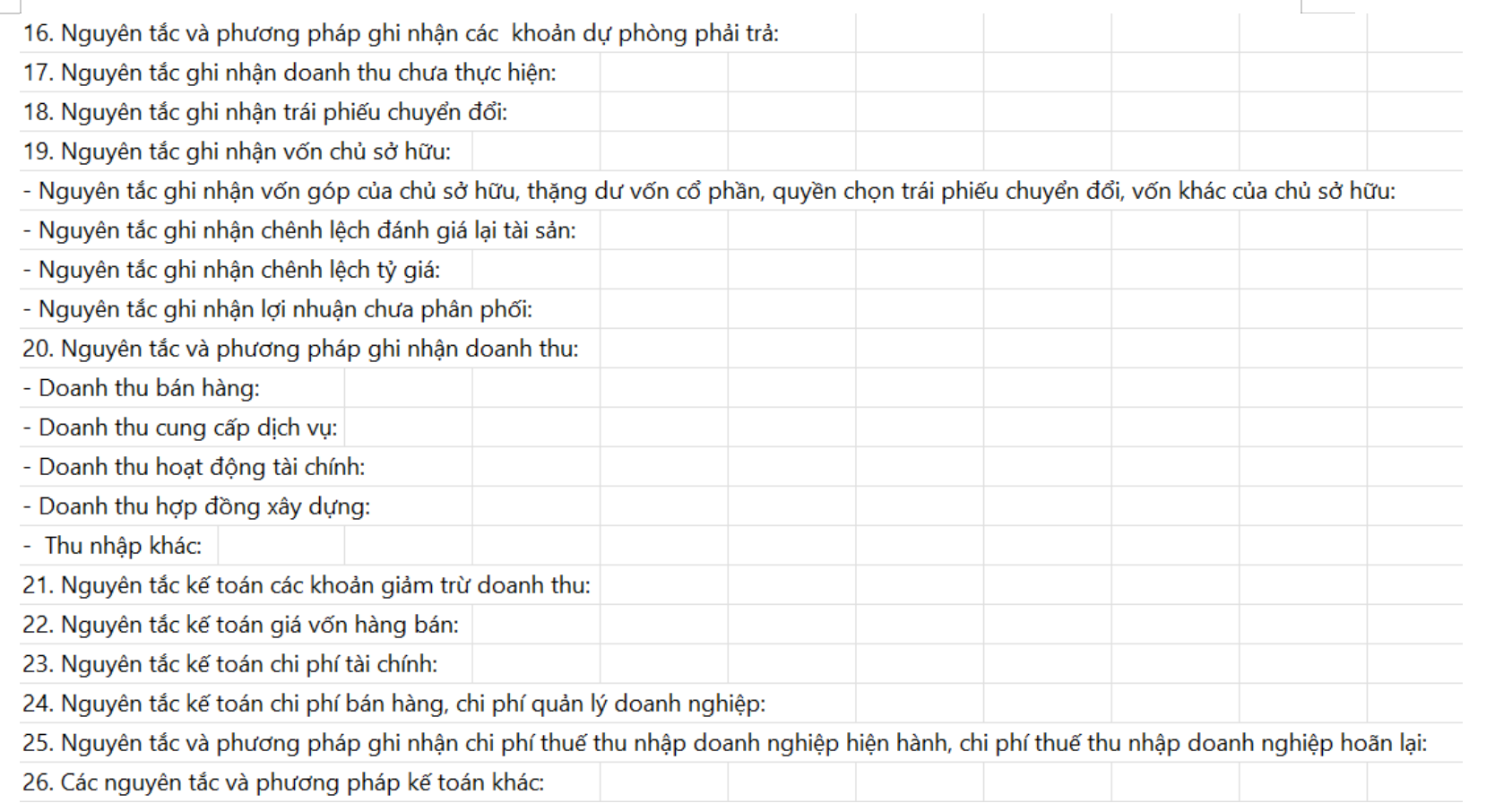 Mẫu thuyết minh báo cáo tài chính theo Thông tư 200