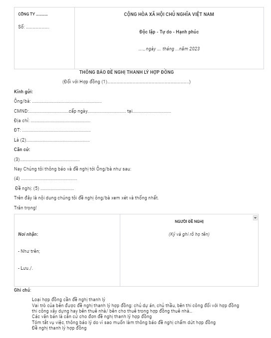 Mẫu biên bản thanh lý hợp đồng cộng tác viên