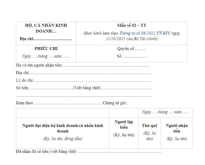 Chứng từ phiếu chi