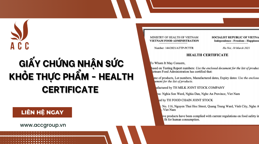 Giấy chứng nhận sức khỏe thực phẩm - Health Certificate .