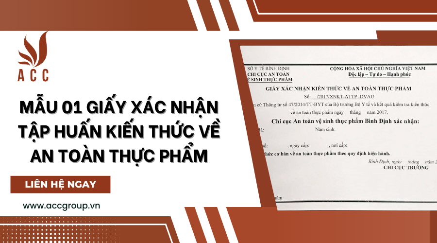 Mẫu 01 giấy xác nhận tập huấn kiến thức về an toàn thực phẩm