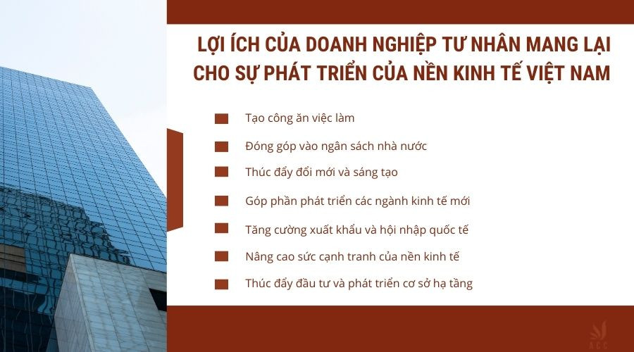 Lợi ích của doanh nghiệp tư nhân mang lại cho sự phát triển của nền kinh tế Việt Nam
