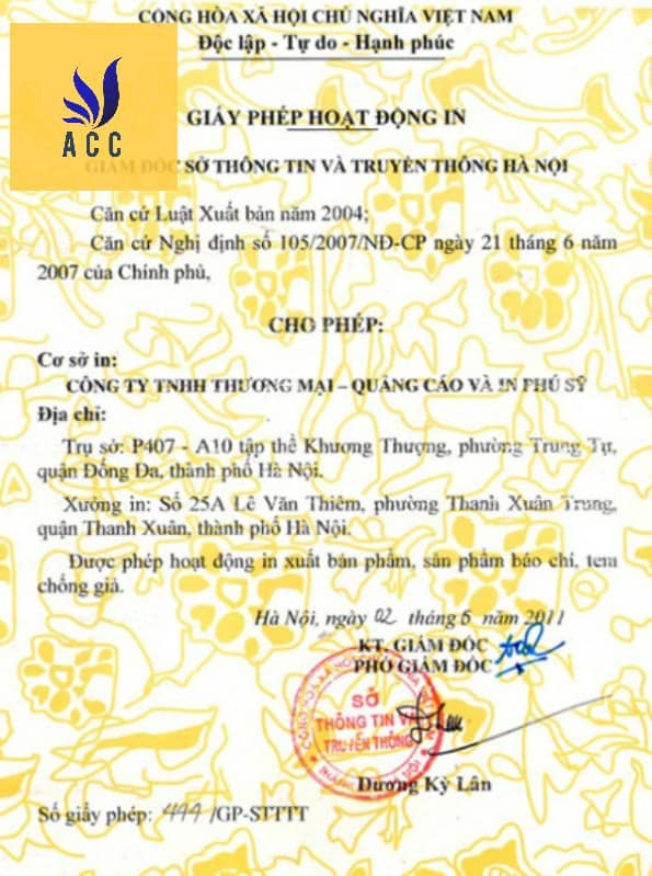 Giấy phép đủ điều kiện hoạt động ngành in