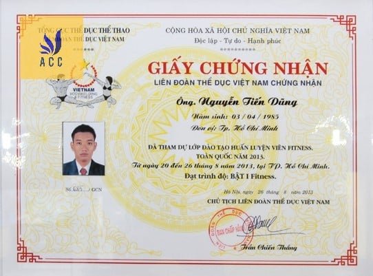 Giấy chứng nhận huấn luyện thể hình