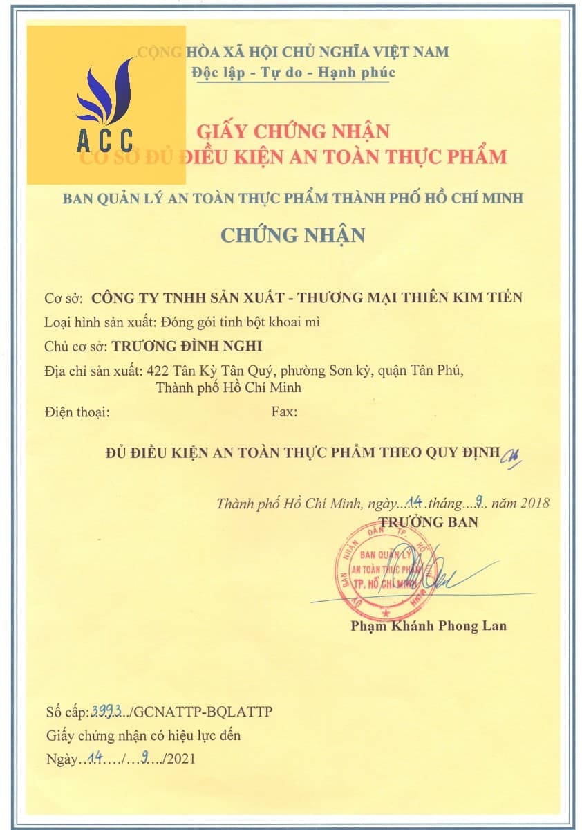 Mẫu giấy chứng nhận vệ sinh an toàn thực phẩm của Ban ATPP Bộ Công Thương