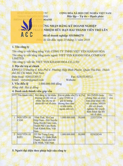 giấy phép kinh doanh yến sào
