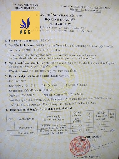 Giấy chứng nhận đăng ký kinh doanh đồng hồ