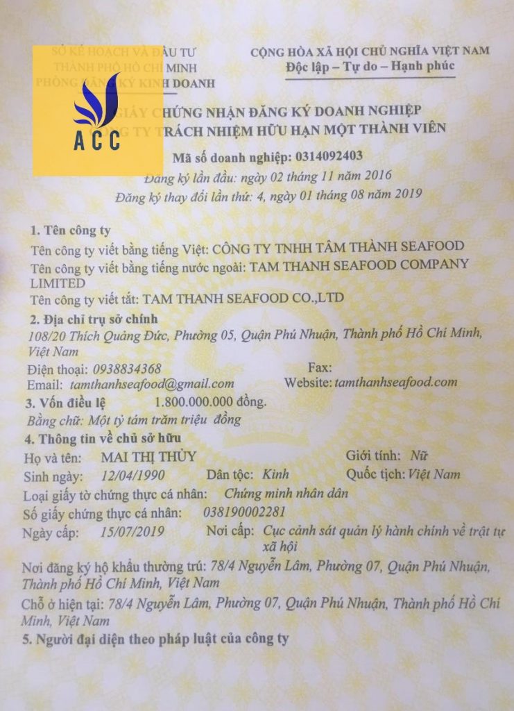 Giấy phép kinh doanh công ty thủy hải sản