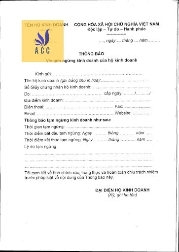 thông báo tạm ngừng kinh doanh hộ cá thể