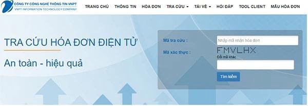 Vào trang tra cứu hóa đơn điện tử VNPT được cung cấp