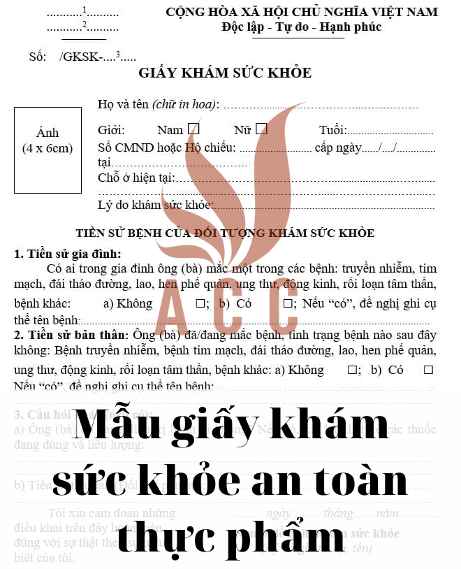 mẫu giấy khám sức khỏe an toàn thực phẩm