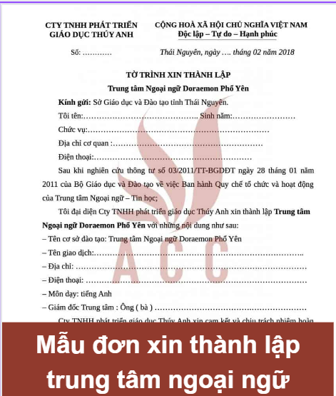 Mẫu đơn xin thành lập trung tâm ngoại ngữ