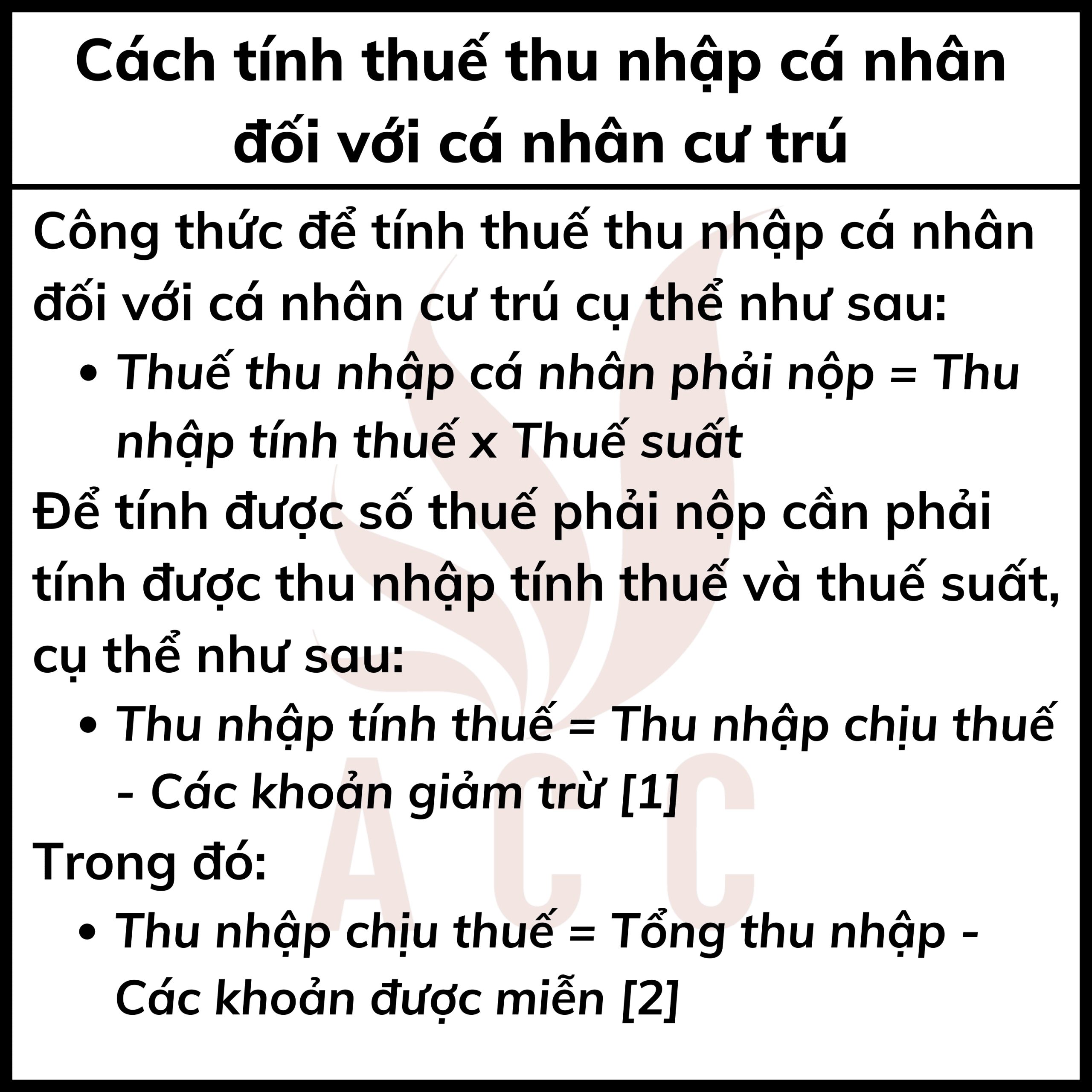 Cách Tính Thuế Thu Nhập Cá Nhân đối Với Cá Nhân Cư Trú