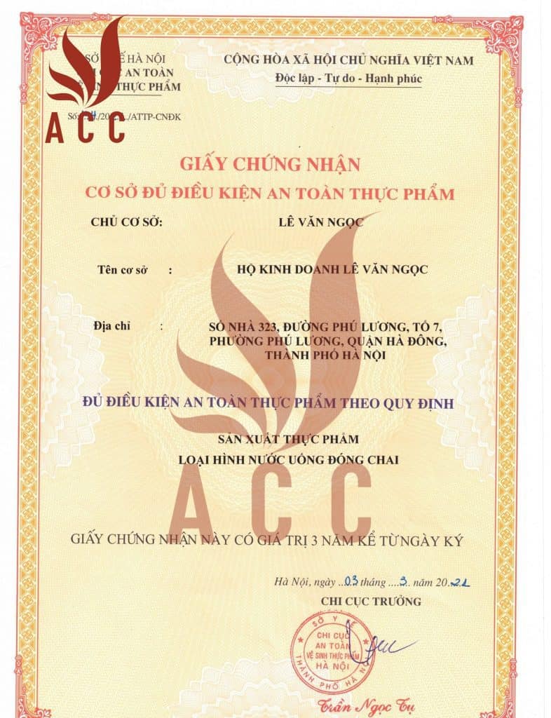 Giấy phép an toàn thực phẩm Chanh Quất (tắc)