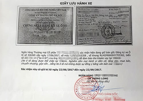 Giấy lưu hành xe ngân hàng