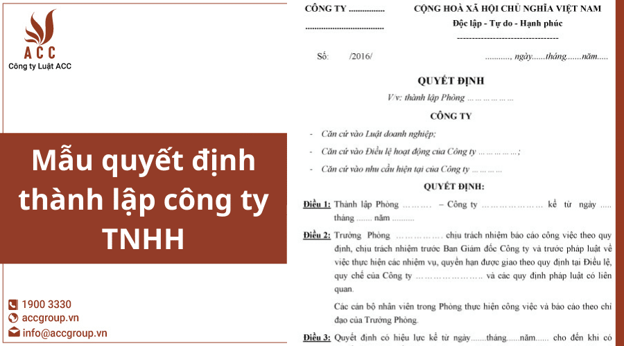 Mẫu Quyết định Thành Lập Công Ty Tnhh