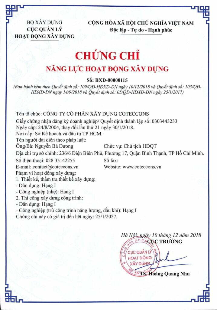 Chứng chỉ năng lực xây dựng