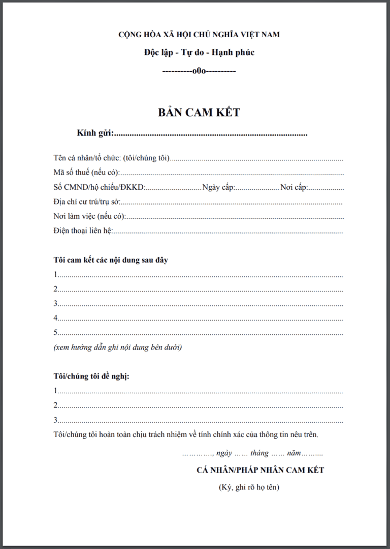 Cam Kết Không Tranh Chấp Tài Sản Sau Ly Hôn