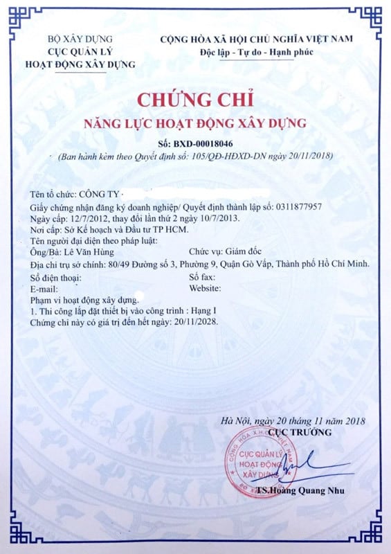 dịch vụ làm chứng chỉ năng lực xây dựng tphcm