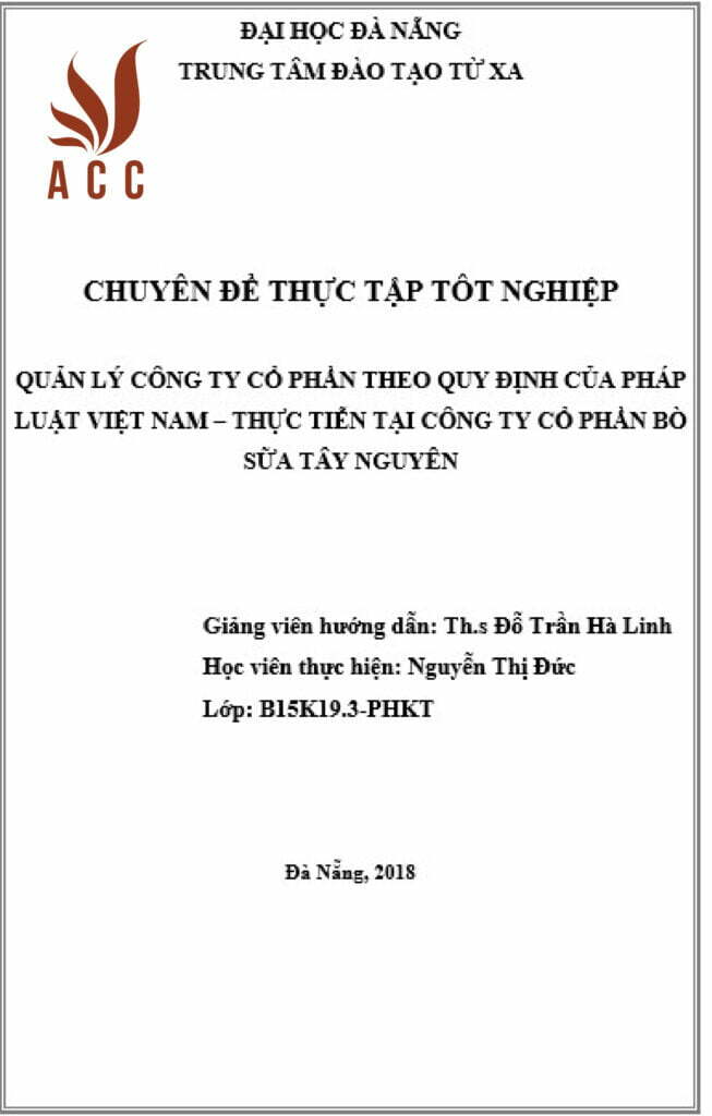 Báo cáo thực tập Quản lý công ty cổ phần theo quy định của pháp luật Việt Nam – thực tiễn tại công ty Cổ phần bò sữa Tây Nguyên