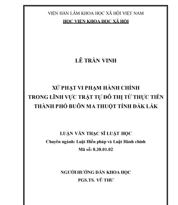 Xử phạt vi phạm hành chính trong lĩnh vực trật tự đô thị từ thực tiễn thành phố Buôn Ma Thuột, tỉnh Đắk Lắk