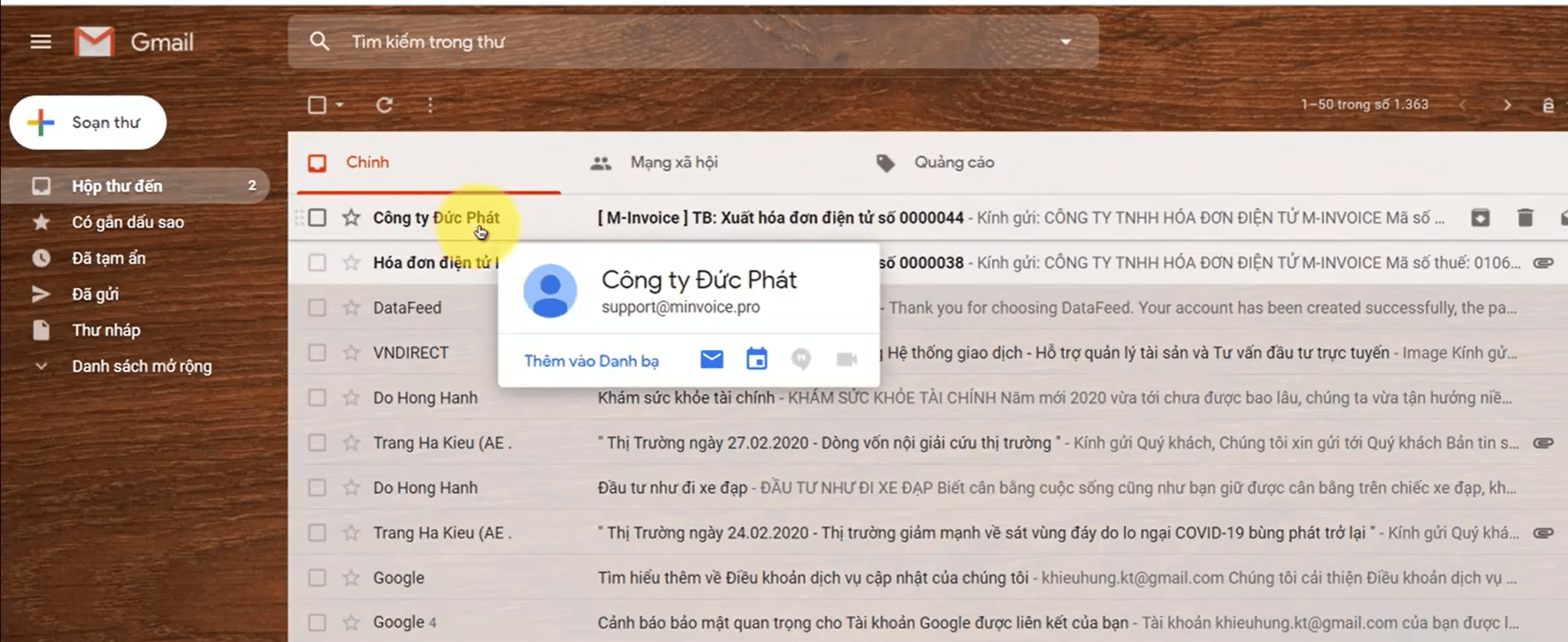 Gửi Email Hóa đơn điện Tử Vnpt