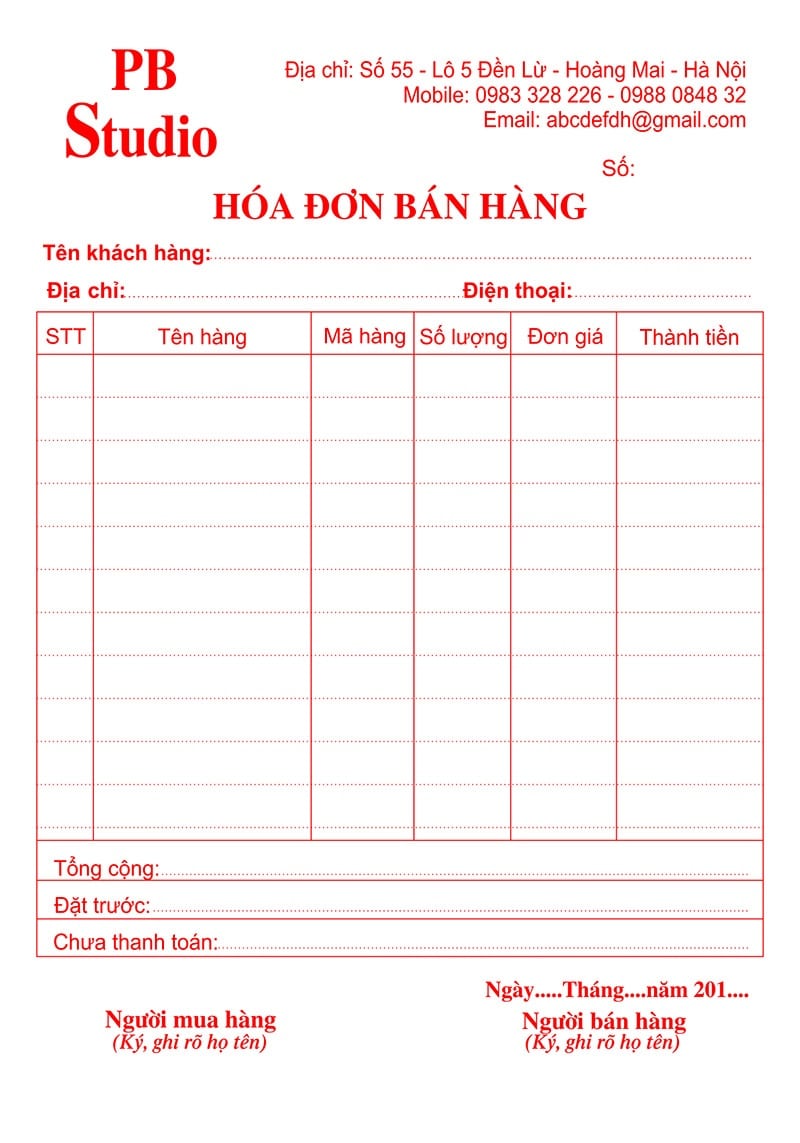 Hóa đơn Bán Hàng