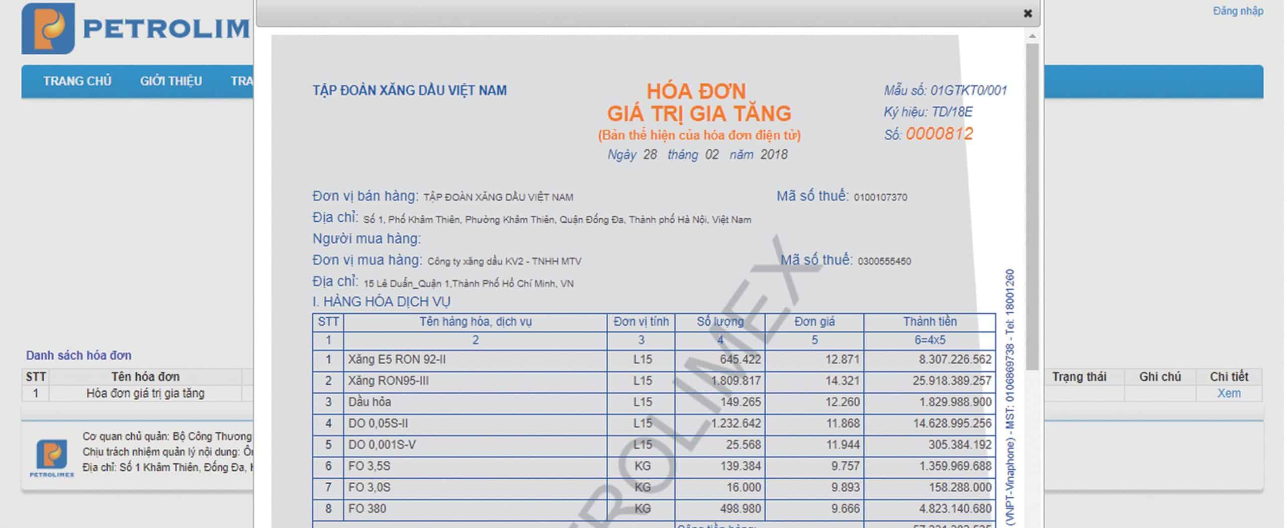 Hóa đơn Bán Lẻ Xăng Dầu điện Tử