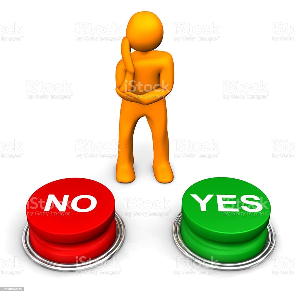 Orange Cartoon Character With Two Buttons With The Text "no" And "yes"..