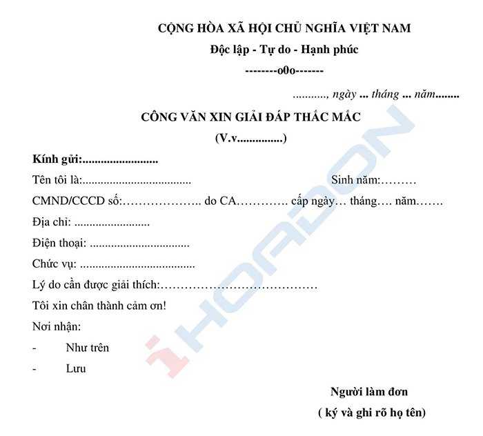 Mẫu Công Văn Xin Giải đáp Thắc Mắc Cập Nhật Mới Nhất