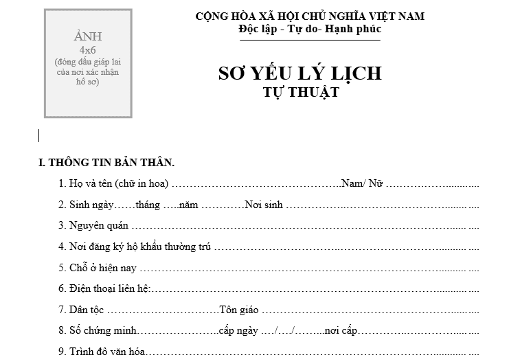 Mẫu Sơ Yếu Lý Lịch Công Chứng Tại địa Phương