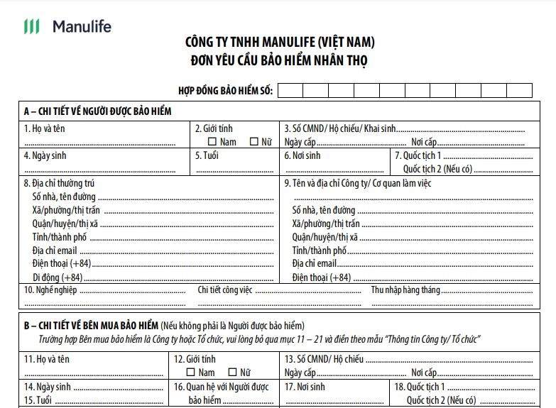 Các Biểu Mẫu Thường Dùng Manulife
