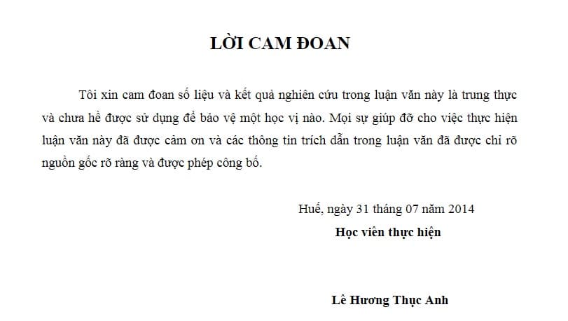 Các Mẫu Lời Cam đoan Trong Luận Văn Hay Và đầy đủ Nhất