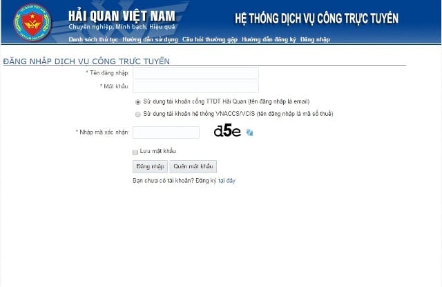 Hệ Thống Dịch Vụ Công Trực Tuyến Tổng Cục Hải Quan