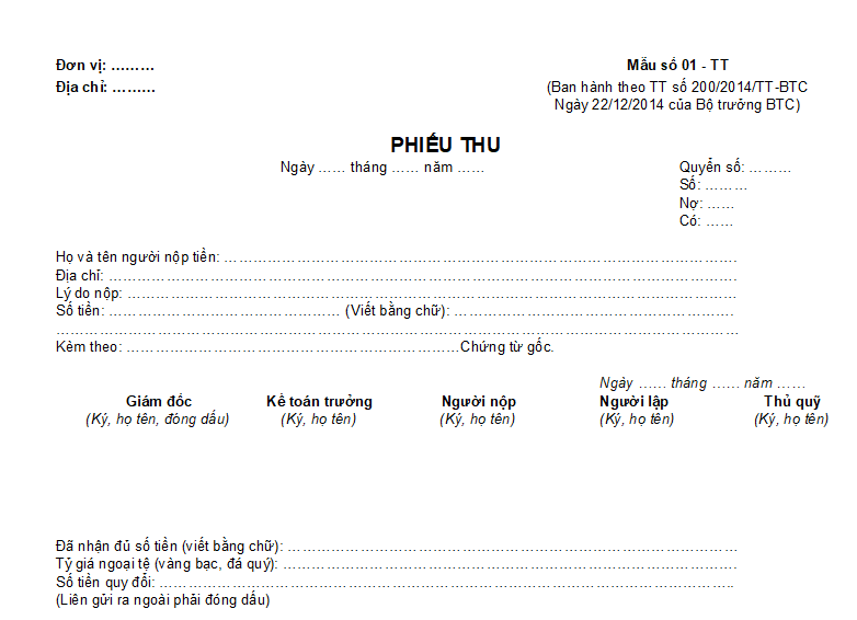 Mẫu Phiếu Thu Và Cách Lập Theo Thông Tư 200