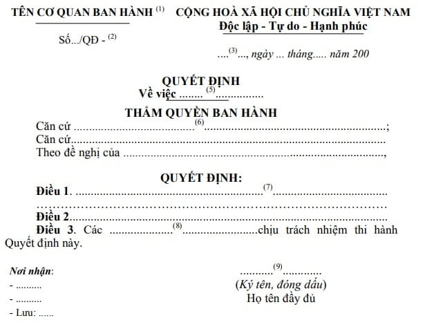 Mẫu Quyết định (của Chi Bộ)