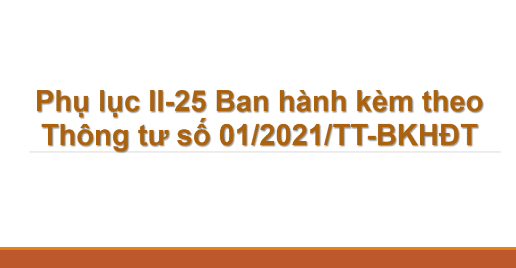 Phụ lục II-25 Ban hành kèm theo Thông tư số 01/2021/TT-BKHĐT