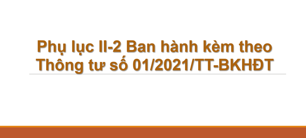 Phụ lục II-2 Ban hành kèm theo Thông tư số 01/2021/TT-BKHĐT