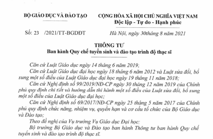 Thông Tư 152014tt BgdĐt Ban Hành Quy Chế đào Tạo Trình độ Thạc Sĩ